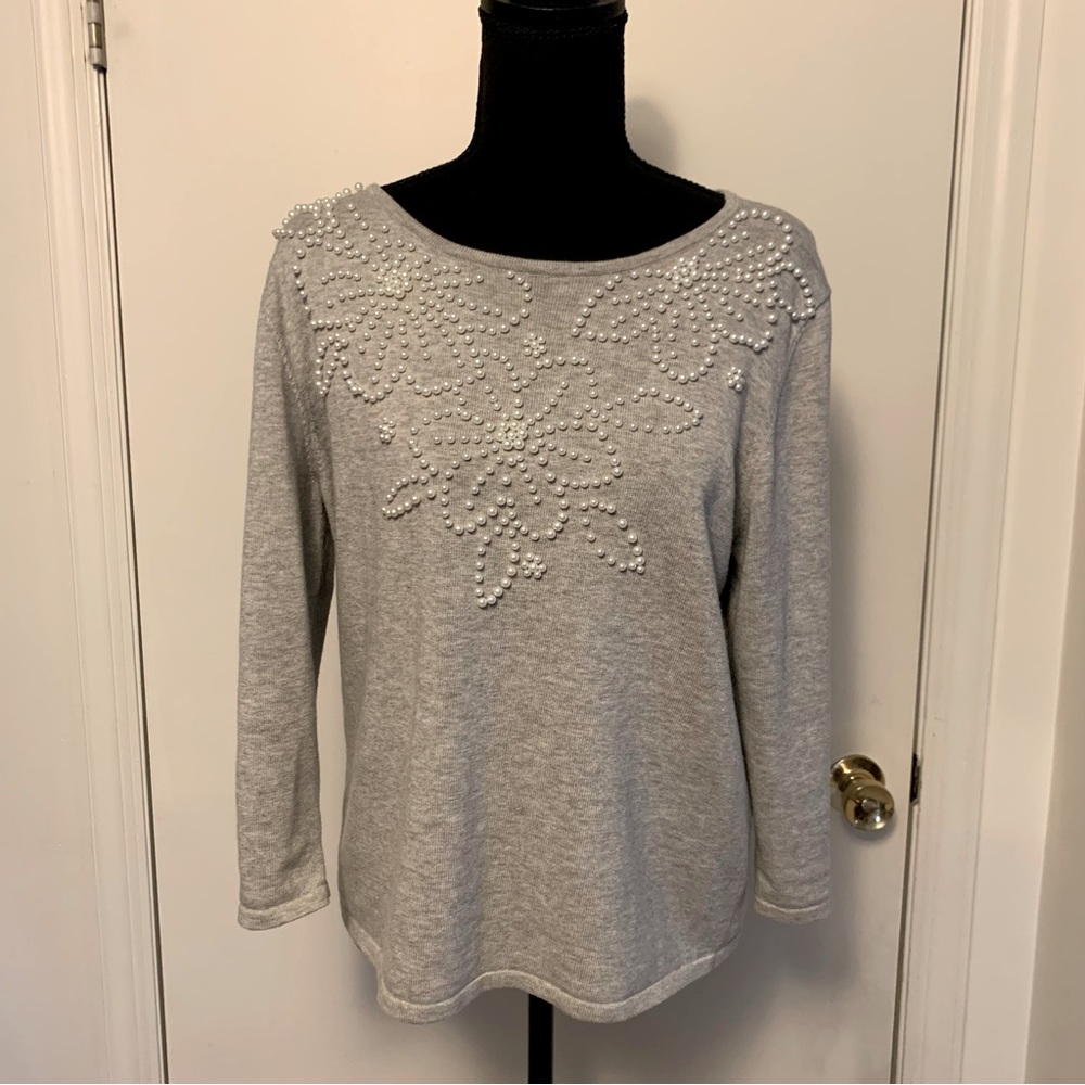 Alfred DUNNER PL Sapphire Skies Pearl-Beaded Sweater #30
